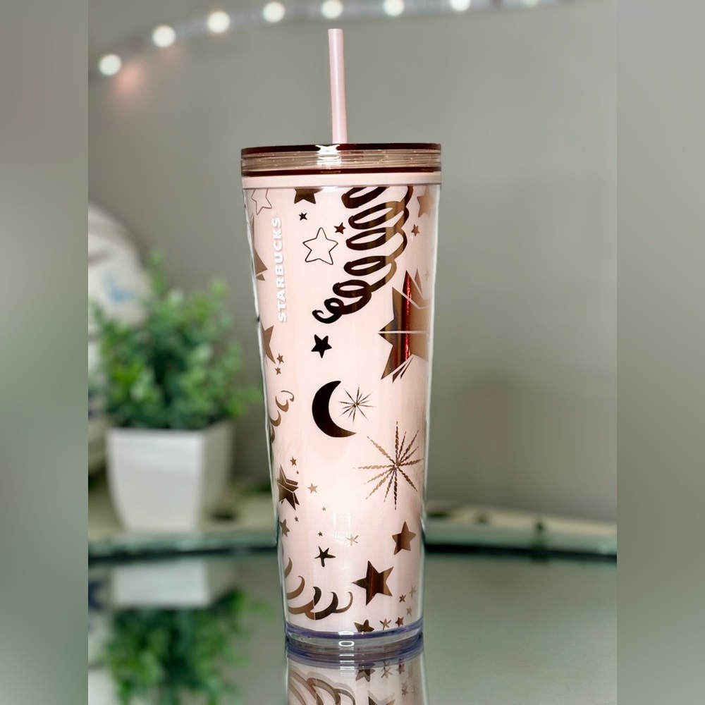 Starbucks 2023 Moon & Stars Tumbler With Customizable Lid - Pink & Gold NWT